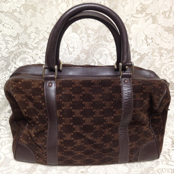 (SOLD) Vintage, Celine Brown Suede Boston Style Handbag - Picture 3 of 8